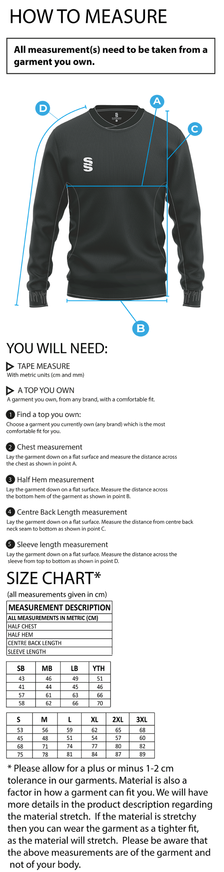 Run Out Top - Black - Unisex Fit - Size Guide