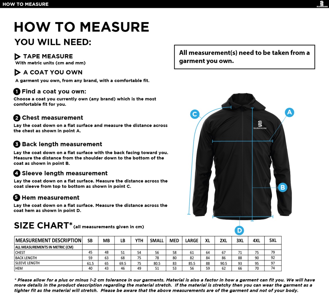 Dual Full Zip Training Jacket - Black - Unisex Fit - Size Guide