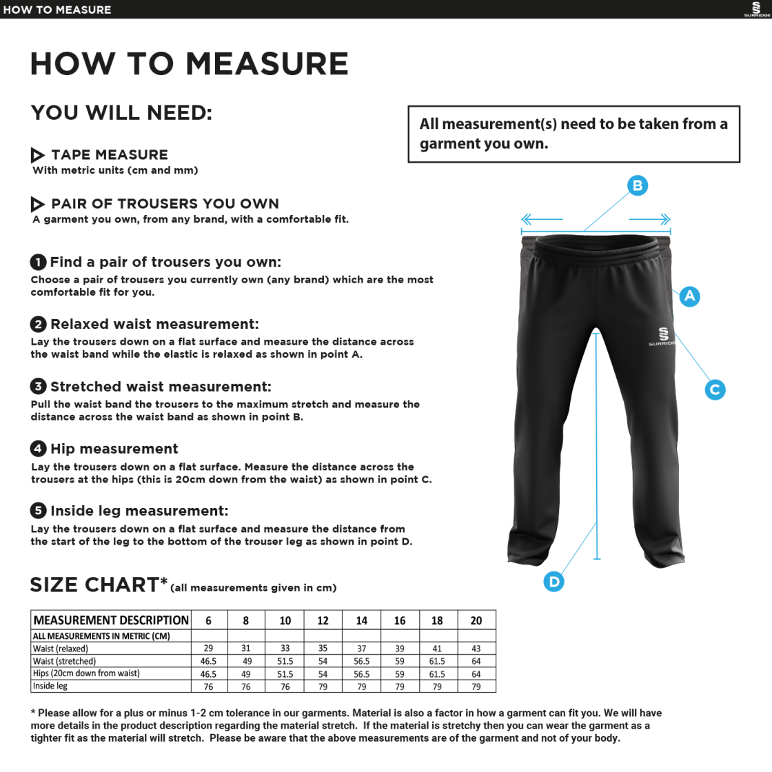 Poplin Track Pant - Black - Women's Fit - Size Guide