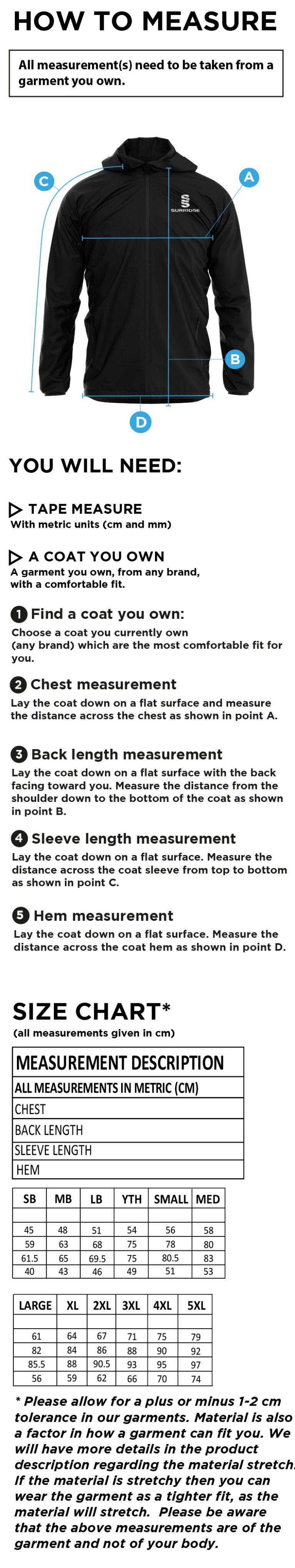 Dual Full Zip Training Jacket - Black - Unisex Fit - Size Guide