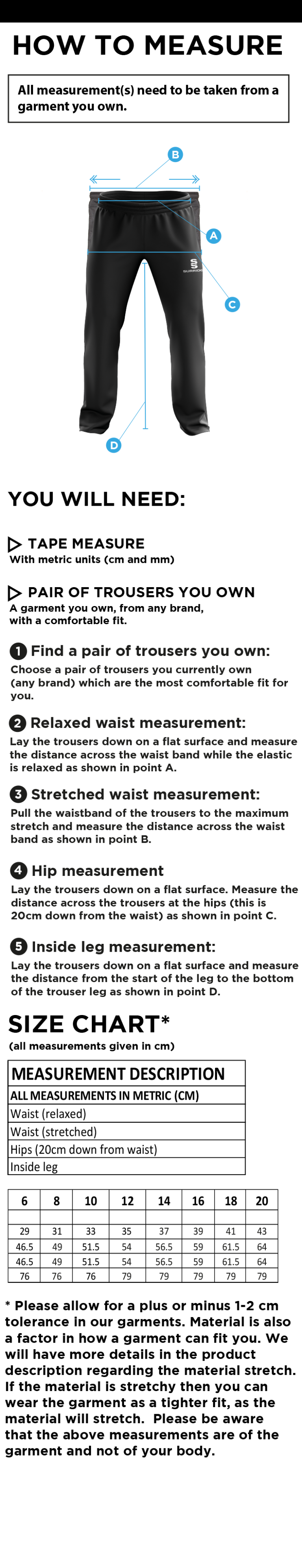 Poplin Track Pant - Black - Women's Fit - Size Guide