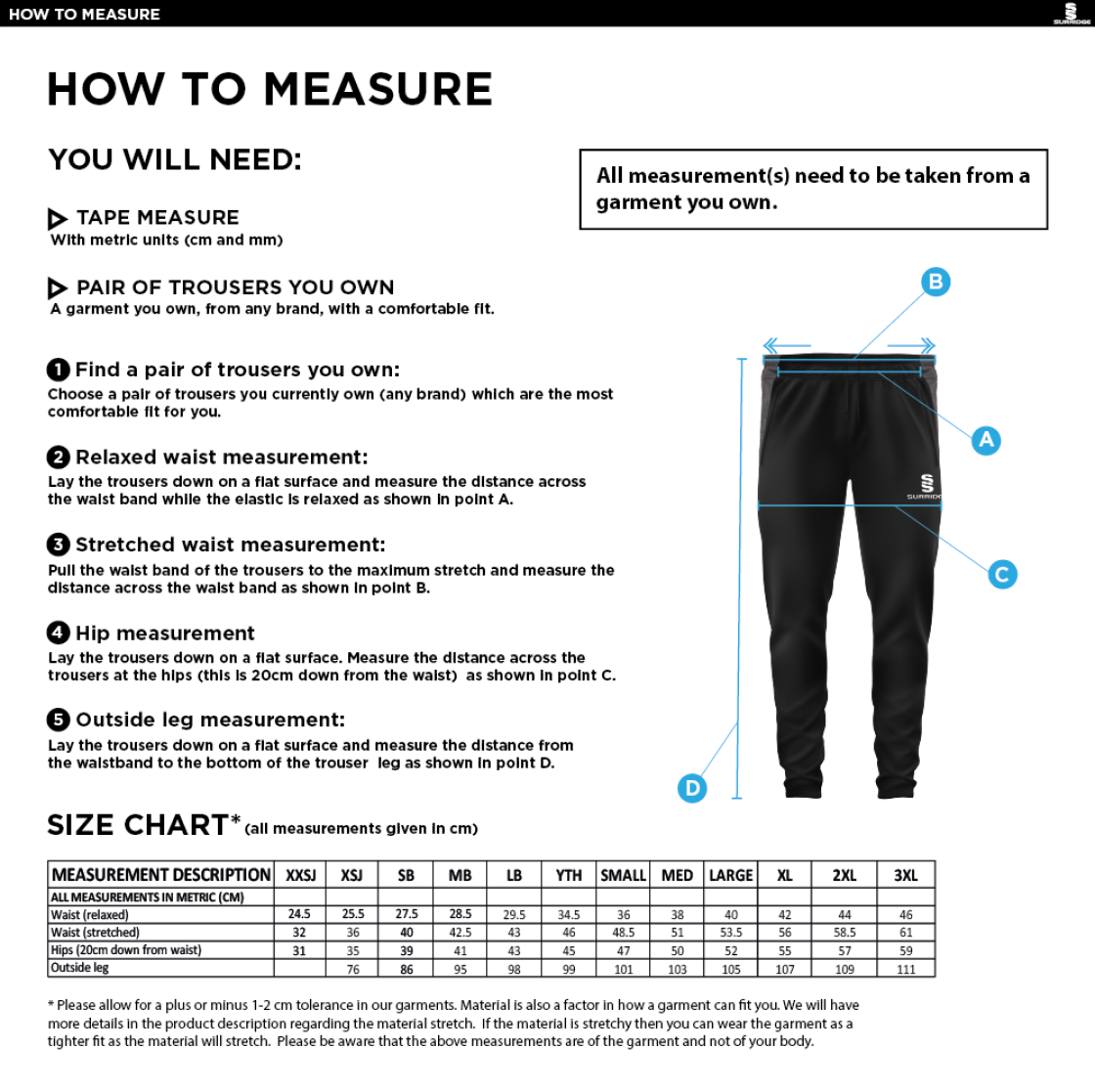 Tek Slim Training Pants - Black - Unisex Fit - Size Guide