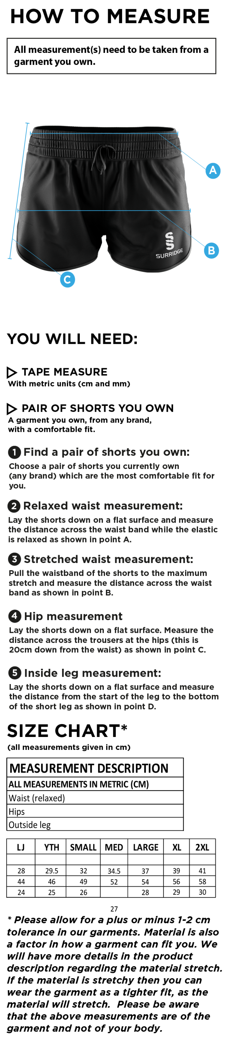 Dual Active Short - Black - Women's Fit - Size Guide
