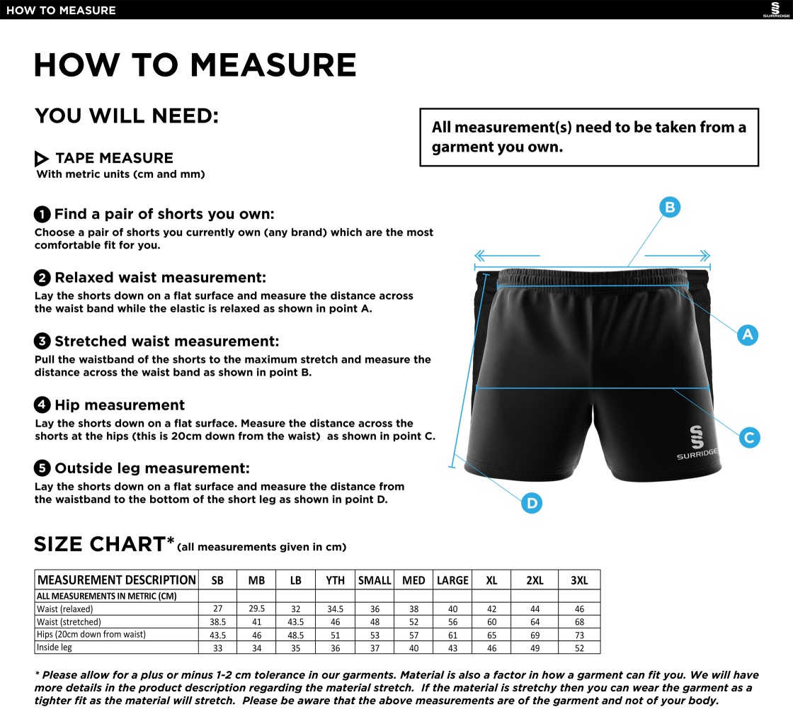 Performance Gym Short - Black - Unisex Fit - Size Guide