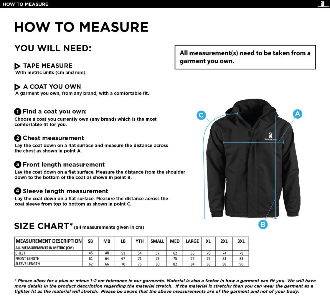 Dual Fleece Lined Jacket - Black - Unisex Fit - Size Guide