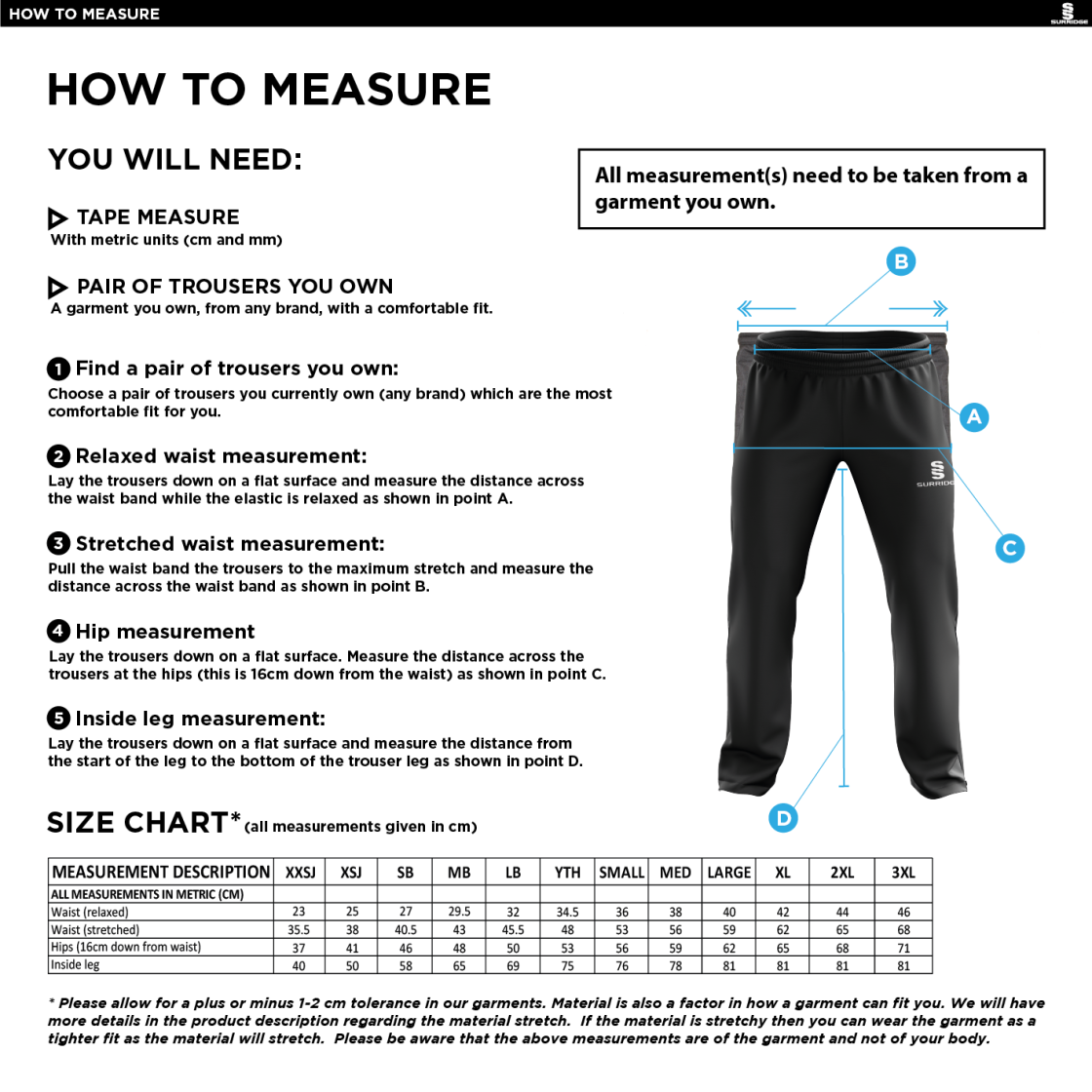 Poplin Track Pant - Black - Men's Fit - Size Guide